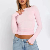 Trendy Women’s Crop Pink Long Sleeve T-Shirt for Summer - Himpall